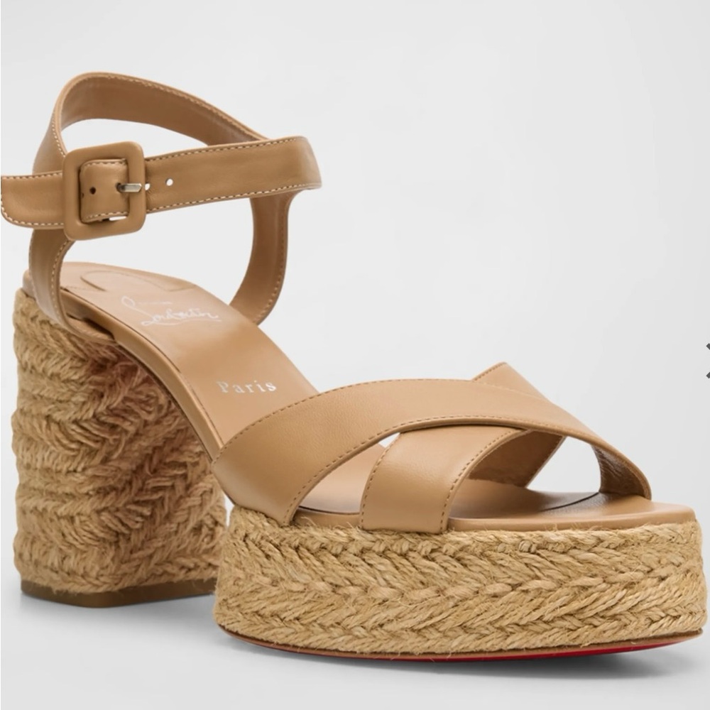 Christian Louboutin
70mm Calakala Leather Crisscross Espadrille Sandals 6.5